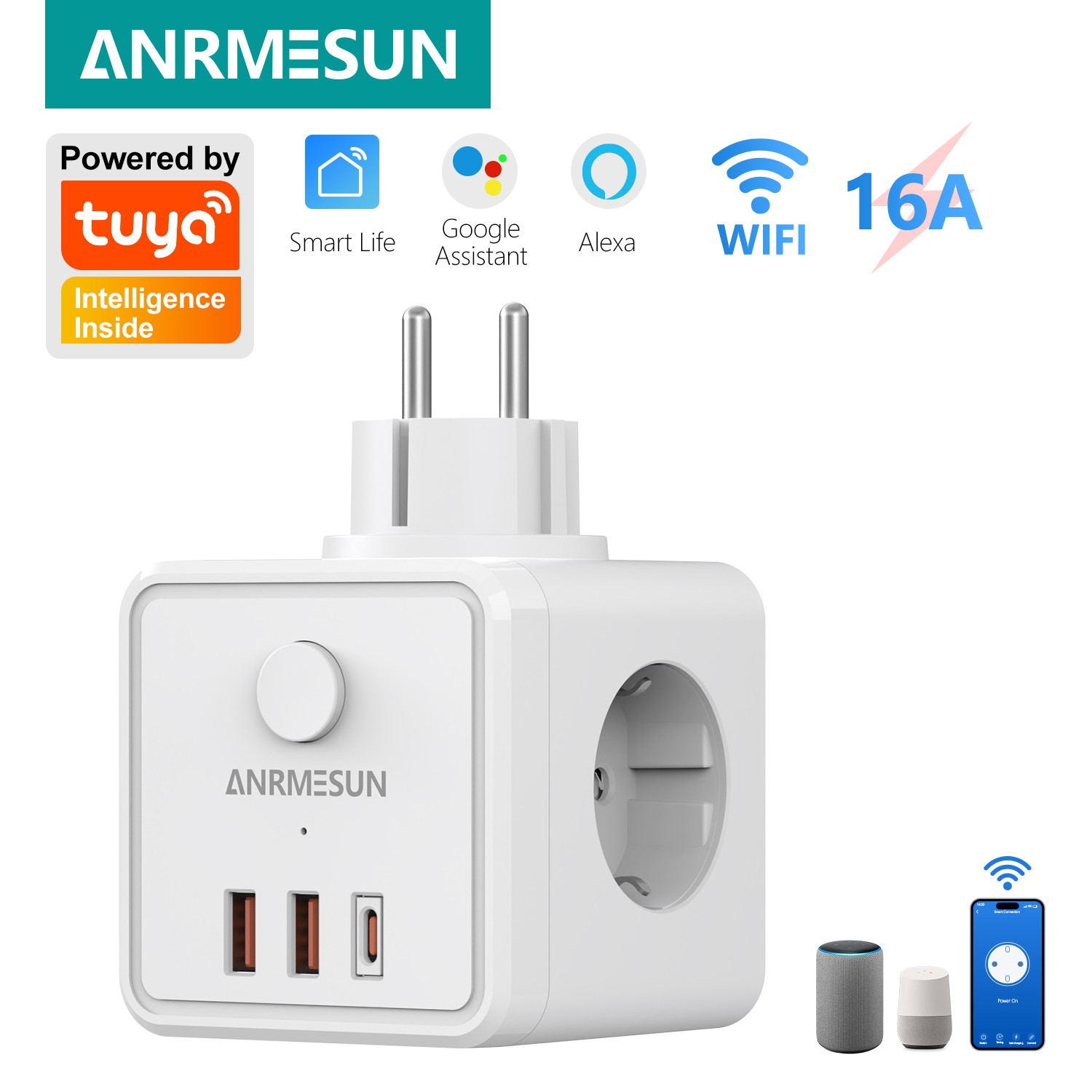 3 EU Plug 2 USB-A 1 Type-C Por - Smart Home Or Smart Home ulasan dan harga